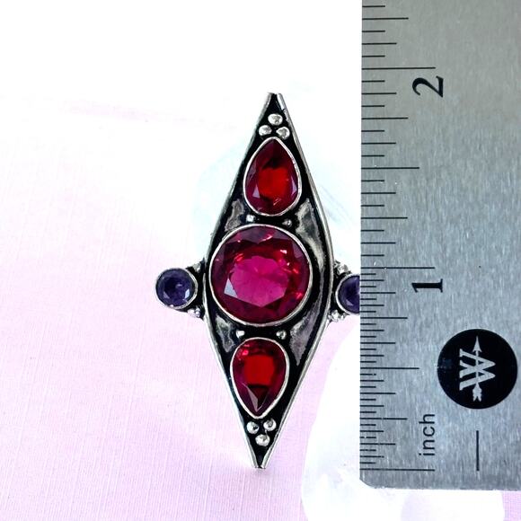 925 Sterling Faceted Garnet Knuckle Ring 8.5 - Picture 5 of 6